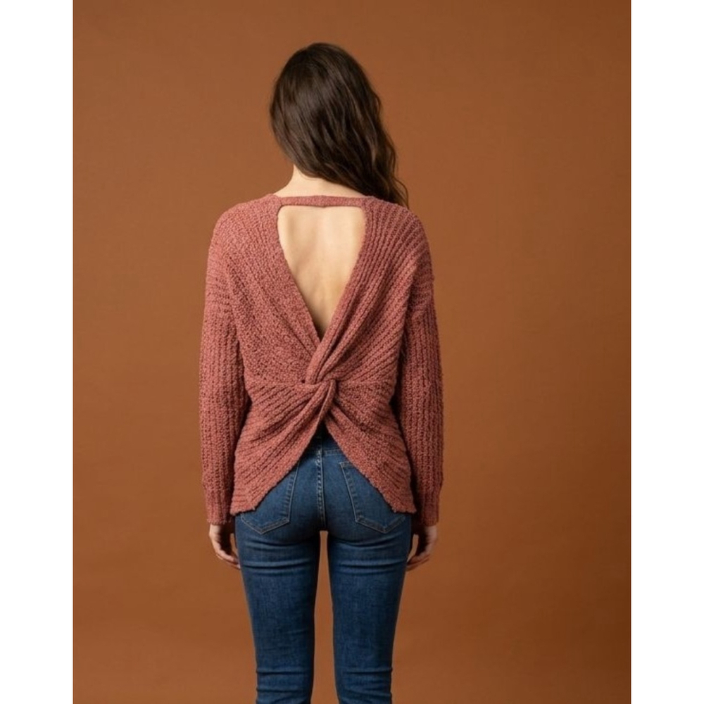 Women's Boho Altar'd State Rust Terracotta V-Neck Sweater M with CrissCross Back